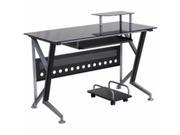 Flash Furniture NAN WK 059 GG Black Glass Computer Desk With Pull Out Keyboard Tray And CPU Cart