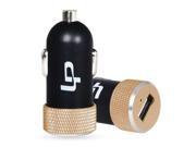 LP 40047BGD Aluminum Circle 2.4 Amps 12W USB Car Charger for Apple and Android Devices Black Golden