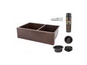 33 Hammered Copper Kitchen Apron 60 40 Double Basin Sink with Matching Drains and Accessories.