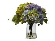 Nearly Natural 4935 Hydrangea with Glass Vase Arrangement