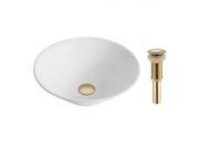 Kraus KCV 143 G Elavo White Ceramic Round Vessel Bathroom Sink Gold