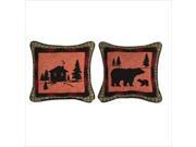 Manual Woodworkers and Weavers TPBLD2 Bear Lodge Cabin and Bear Tapestry Pillow Lodge Collection Reversible 12.5 X 12.5 in. Poly Blend