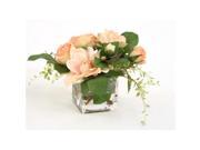 Distinctive Designs 16101 Waterlook Silk Peach Roses and Gardenias in a Glass Cube