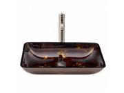 VIGO Rectangular Brown and Gold Fusion Glass Vessel Sink and Faucet Set in Brushed Nickel