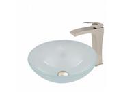 VIGO White Frost Glass Vessel Sink and Blackstonian Faucet Set in Brushed Nickel Finish