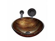 VIGO Amber Sunset Glass Vessel Sink and Olus Wall Mount Faucet Set in Antique Rubbed Bronze Finish