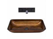 VIGO Rectangular Russet Glass Vessel Sink and Wall Mount Faucet Set in Antique Rubbed Bronze