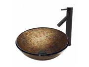 VIGO Textured Copper Glass Vessel Sink and Dior Faucet Set in Antique Rubbed Bronze Finish