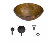 VIGO Textured Copper Glass Vessel Sink and Olus Wall Mount Faucet Set in Antique Rubbed Bronze