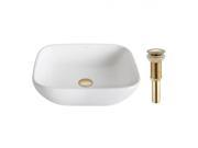 Kraus KCV 127 G Elavo White Ceramic Soft Square Vessel Bathroom Sink Gold