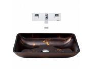 VIGO Rectangular Brown and Gold Fusion Glass Vessel Sink and Wall Mount Faucet Set in Chrome