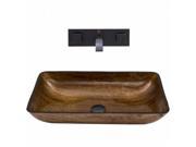 VIGO Rectangular Amber Sunset Glass Vessel Sink and Wall Mount Faucet in Antique Rubbed Bronze