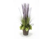Distinctive Designs International 3393 Basil Grass Chico Chokes with Green Hydrangeas in Bronze Planter