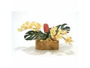 Distinctive Designs International 9820 Tropical Mix of Champagne Burgundy Orchids Protea in a Gold Ritz Vase