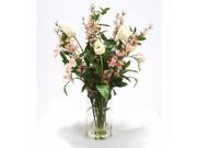 Distinctive Designs International 17018 Pink Freesia Ivory Tulips in Glass Cylinder