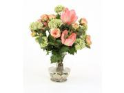Distinctive Designs 15761 Waterlook Silk Peach Tulips Antique Pink Roses and Snowballs in a Ginger Jar