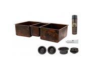 42 Hammered Copper Kitchen Triple Basin Sink with Matching Drains and Accessories.