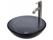 VIGO Sheer Black Glass Vessel Sink and Faucet Set in Brushed Nickel