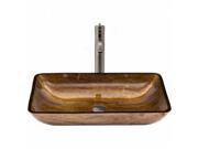 VIGO Rectangular Amber Sunset Glass Vessel Sink and Faucet Set in Brushed Nickel