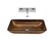 VIGO Rectangular Amber Sunset Glass Vessel Sink and Wall Mount Faucet Set in Brushed Nickel