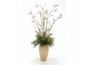 Distinctive Designs International 9842 Cedar Pine with Hypericum Rose Hip Berries in a Tall Earthenware Vase