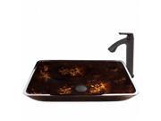 VIGO Rectangular Brown and Gold Fusion Glass Vessel Sink and Linus Faucet Set in Antique Rubbed Bronze Finish