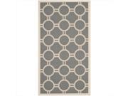 Safavieh CY6924 246 3 2 ft. 7 in. x 5 ft. Runner Indoor Outdoor Courtyard Anthracite and Beige Machine Made Rug