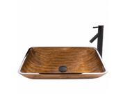 VIGO Rectangular Amber Sunset Glass Vessel Sink and Dior Faucet Set in Antique Rubbed Bronze Finish