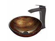 VIGO Amber Sunset Glass Vessel Sink and Blackstonian Faucet Set in Antique Rubbed Bronze Finish