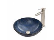 VIGO Indigo Eclipse Glass Vessel Sink and Shadow Faucet Set in Brushed Nickel Finish