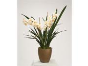 Distinctive Designs International 9124 White Cymbidium Orchids with Blades in Bronze Planter
