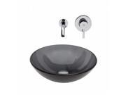 VIGO Sheer Black Glass Vessel Sink and Wall Mount Faucet Set in Chrome
