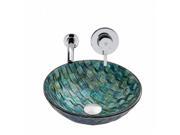 VIGO Oceania Glass Vessel Sink and Olus Wall Mount Faucet Set in Chrome