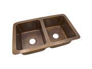 The Copper Factory Solid Hand Hammered Copper 34in. X 21in. Large Double Bowl Drop In Undermount Sink in Antique Copper Finish CF164AN