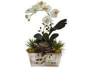 Nearly Natural 1326 Orchid Succulent Garden with White Wash Planter