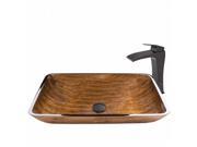 VIGO Rectangular Amber Sunset Glass Vessel Sink and Blackstonian Faucet Set in Antique Rubbed Bronze Finish