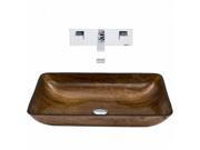 VIGO Rectangular Amber Sunset Glass Vessel Sink and Wall Mount Faucet Set in Chrome