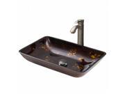 VIGO Rectangular Brown and Gold Fusion Glass Vessel Sink and Otis Faucet Set in Brushed Nickel