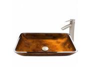 VIGO Rectangular Russet Glass Vessel Sink and Shadow Faucet Set in Brushed Nickel Finish