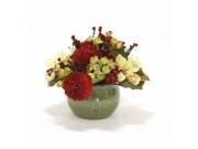 Distinctive Designs International 9861 Green Orchid Red Mums Mix in Green Glazed Planter