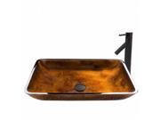 VIGO Rectangular Russet Glass Vessel Sink and Dior Faucet Set in Antique Rubbed Bronze Finish