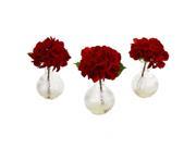 Nearly Natural 4895 S3 Red Hydrangea With Glass Vase Set of 3