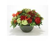 Distinctive Designs International 4936 Red Green Orange Garden Flowers in Round Glass Bowl
