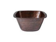 The Copper Factory Solid Hand Hammered Copper 13in.X 13in. Medium Square Bar Prep Sink in Antique Copper Finish CF155AN