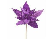 Vickerman P125306 10 in. Purple Velvet Mica Poinsettia Pick
