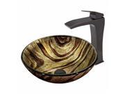 VIGO Zebra Glass Vessel Sink and Blackstonian Faucet Set in Antique Rubbed Bronze Finish
