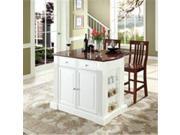 Crosley Furniture KF300072WH Drop Leaf Breakfast Bar Top Kitchen Island in White Finish with 24 in. Cherry School House Stools