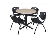 Regency TB36RNDBE47BK 36 In. Round Laminate Table Beige Cain Base With 4 Black M Stack Chairs