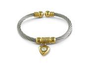SuperJeweler Womens Stainless And Gold Dangling Heart Bracelet With Fiery Stone