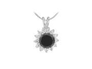 Fine Jewelry Vault UBPD2506AGCZBOX Black Onyx and Cubic Zirconia Pendant in Rhodium Treated 925 Sterling Silver 1.25 CT TGW
